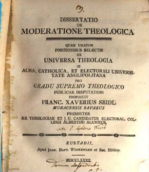Dissertatio De Moderatione Theologica