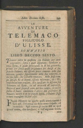 [Sommario Del Libro Decimo Sesto - Vigesimo.]