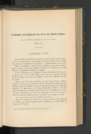 Légendes historiques du Pays de Nioro (Sahel), par M. G. Adam, administrateur de Kayes (suite).