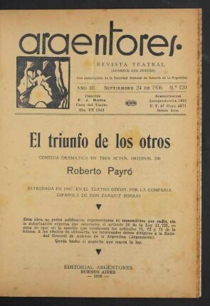 1936012000: El triunfo de los otros : comedia dramática en tres actos