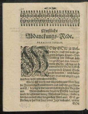 Christliche Abdanckung-Rede.