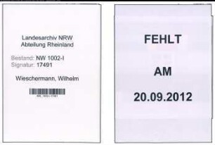 Entnazifizierung Wilhelm Wieschermann, geb. 12.05.1890 (Verwalter)