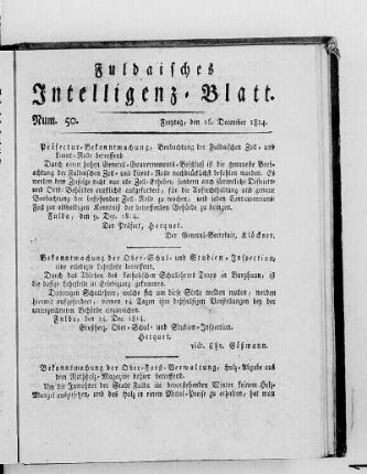 Num. 50, Ausgabe vom 16. December 1814