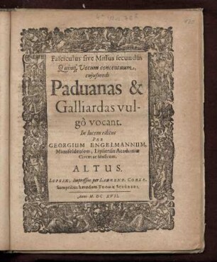 Georg Engelmann: Fasciculus sive missus secundus quinque vocum. Altus