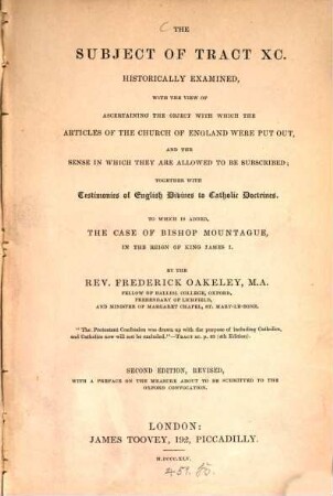 The Subject of Tract XC. historically examined