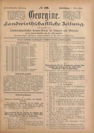 Zweiundsechzigster Jahrgang. No. 10. Insterburg, 8. März 1894.