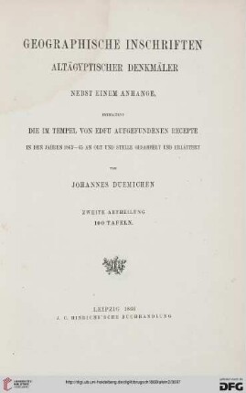 Tafeln 2: Geographische Inschriften altägyptischer Denkmäler: [100 Tafeln]
