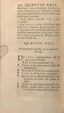 Quaestio XXII. De Sacerdotio Christi, in sex articulos divisa.