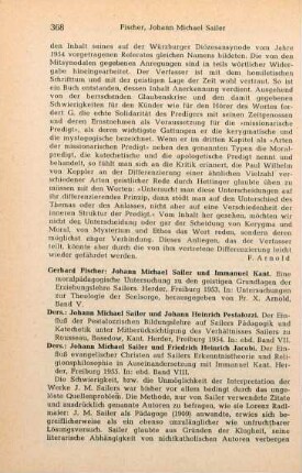 368-372 [Rezension] Fischer, Gerard, Johann Michael Sailer und Immanuel Kant