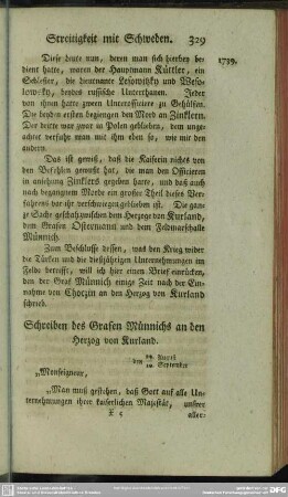 Schreiben des Feldmarschalls Münnichs