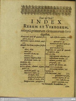 Index Rerum et Verborum, recepta primorum elementorum serie digestus