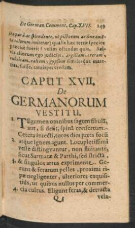 Caput XVII. De Germanorum Vestitu.