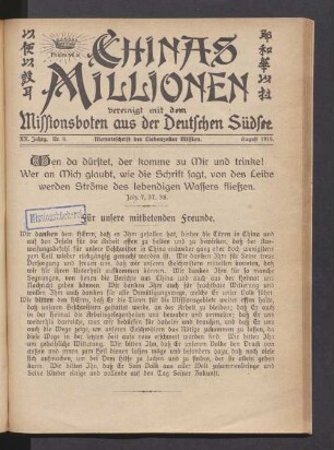 XX. Jahrg. Nr. 8. August 1919