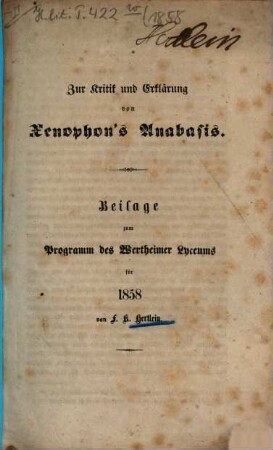 Programm des Grossherzoglichen Lyceums in Wertheim : vom Schuljahre ..., 1858