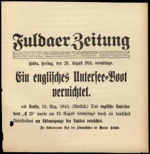 Zweite Ausgabe vom Freitag, den 20. August 1915.