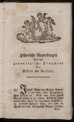 Historische Anmerkungen über das genealogische Fragment der Ritter von Galloti.