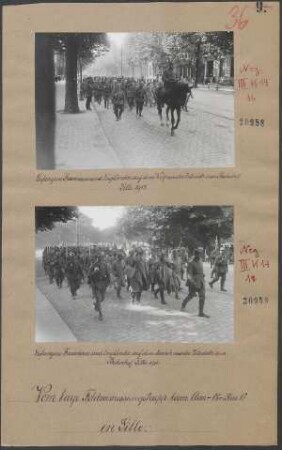 Gefangene Franzosen und Engländer auf dem Weg von der Zitadelle zum Bahnhof Lille 1915