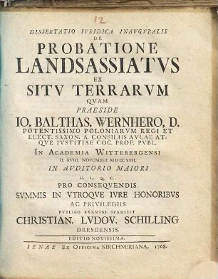 Dissertatio iuridica inauguralis De probatione landsassiatus ex situ terrarum