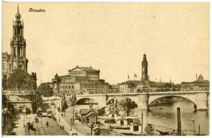 Dresden. Friedrich-August-Brücke, Hofkirche, Semperoper