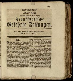 XXXItes Stück Freytags, den 17. April, 1767. - XLtes Stück Dienstags, den 19. May, 1767.