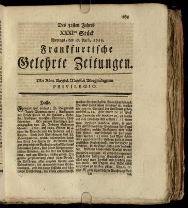 XXXItes Stück Freytags, den 17. April, 1767. - XLtes Stück Dienstags, den 19. May, 1767.