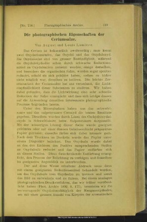 Die photographischen Eigenschaften der Ceriumsalze