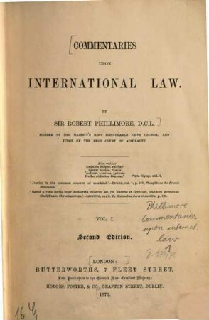 Commentaries upon international law, 1