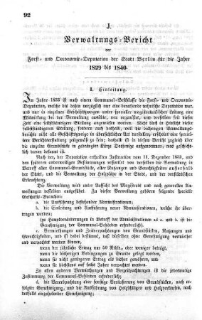 J. Verwaltungs-Bericht der Forst- und Oeconomie-Deputation der Stadt Berlin für die Jahre 1829 bis 1840
