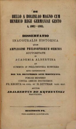De bello a Boleslao Magno cum Henrico rege Germaniae gesto a. 1002 - 1005 : Diss. inaug.