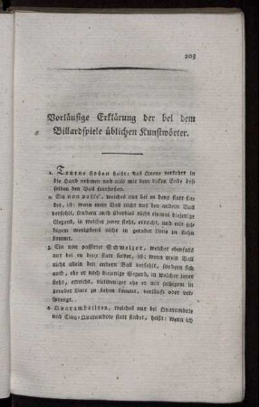 Vorläufige Erklärung der bei dem Billardspiele üblichen Kunstwörter