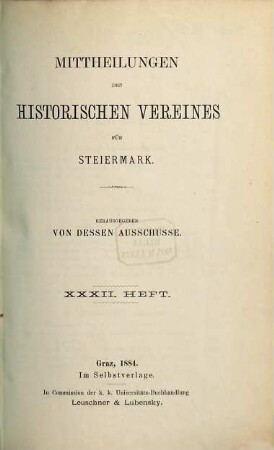 Mittheilungen des Historischen Vereines für Steiermark. 32. 1884