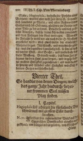 Vierter Theil, So handlet von denen Dingen; welche das gantze Jahr hindurch/ bey einer frommen Seel müssen Platz finden