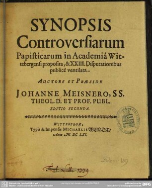 Synopsis controversiarum Papisticarum