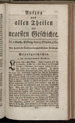 XLI. Nachl. Coburg, den 13. October, 1762.
