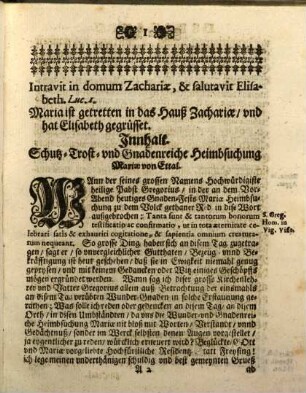 Schutz- Trost- vnd gnadenreiche Heimbsuchung Mariæ : So Geschehen in der Hochfürstlichen Residentz-Statt Freysing, an dem Fest der Heimbsuchung Mariæ, ...