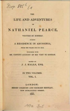 The life and adventures of Nathaniel Pearce. 1. - IX, 348 S.