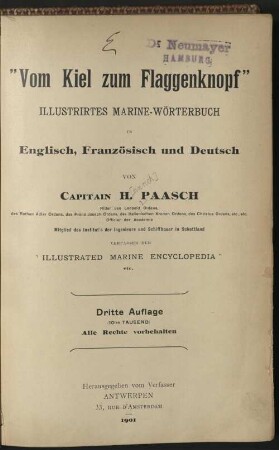 "Vom Kiel zum Flaggenknopf" : illustrirtes Marine-Wörterbuch in Englisch, Französisch und Deutsch