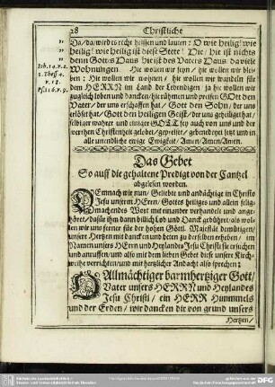Das Gebet So auff die gehaltene Predigt von der Cantzel abgelesen worden