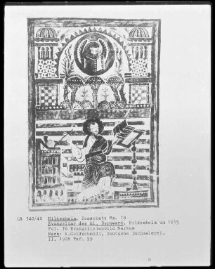 Bernward Evangeliar — Der Evangelist Markus mit dem Löwen als Symbol, Folio 76recto