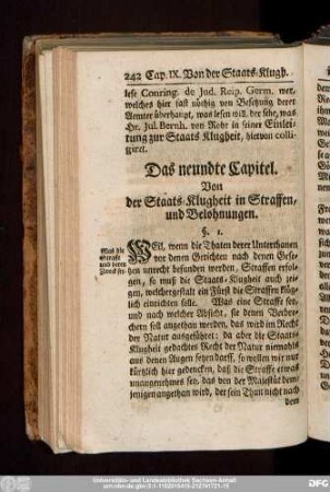 Das neundte Capitel. Von der Staats-Klugheit in Straffen, und Belohnungen.