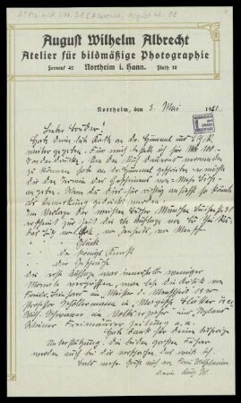 Brief von August Wilhelm Albrecht an Wilhelm Schwaner