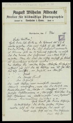 Brief von August Wilhelm Albrecht an Wilhelm Schwaner