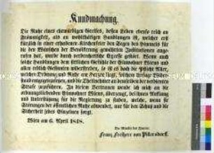 Aufruf des Innenministers Franz Freiherr von Pillersdorf zu Ruhe und Ordnung