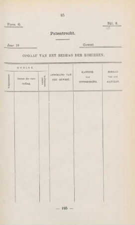 Bijl. 8. Form G. Patentrecht