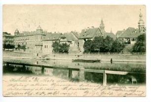 "Hauptpost und Neckarpartie" - Obere Neckarstraße, Neckarfront mit Postamt 1 (Kaiserstraße 2)