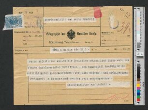 Telegramm an Werner von Melle