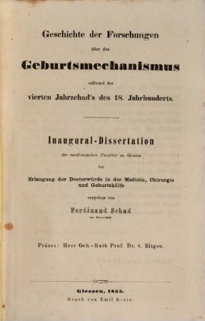 Geschichte der Forschungen über den Geburtsmechanismus während des vierten Jahrzehnd's des 18. Jahrhunderts
