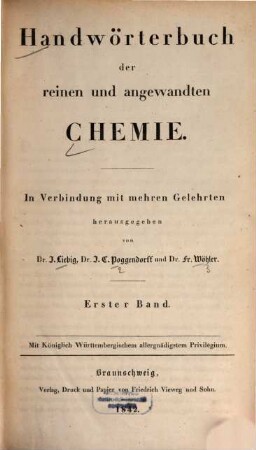 Handwörterbuch der reinen und angewandten Chemie, 1