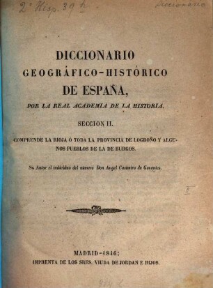Diccionario geográfico-histórico de España. Seccion 2
