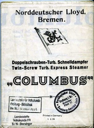 Schiffsplan des Schnelldampfers Columbus